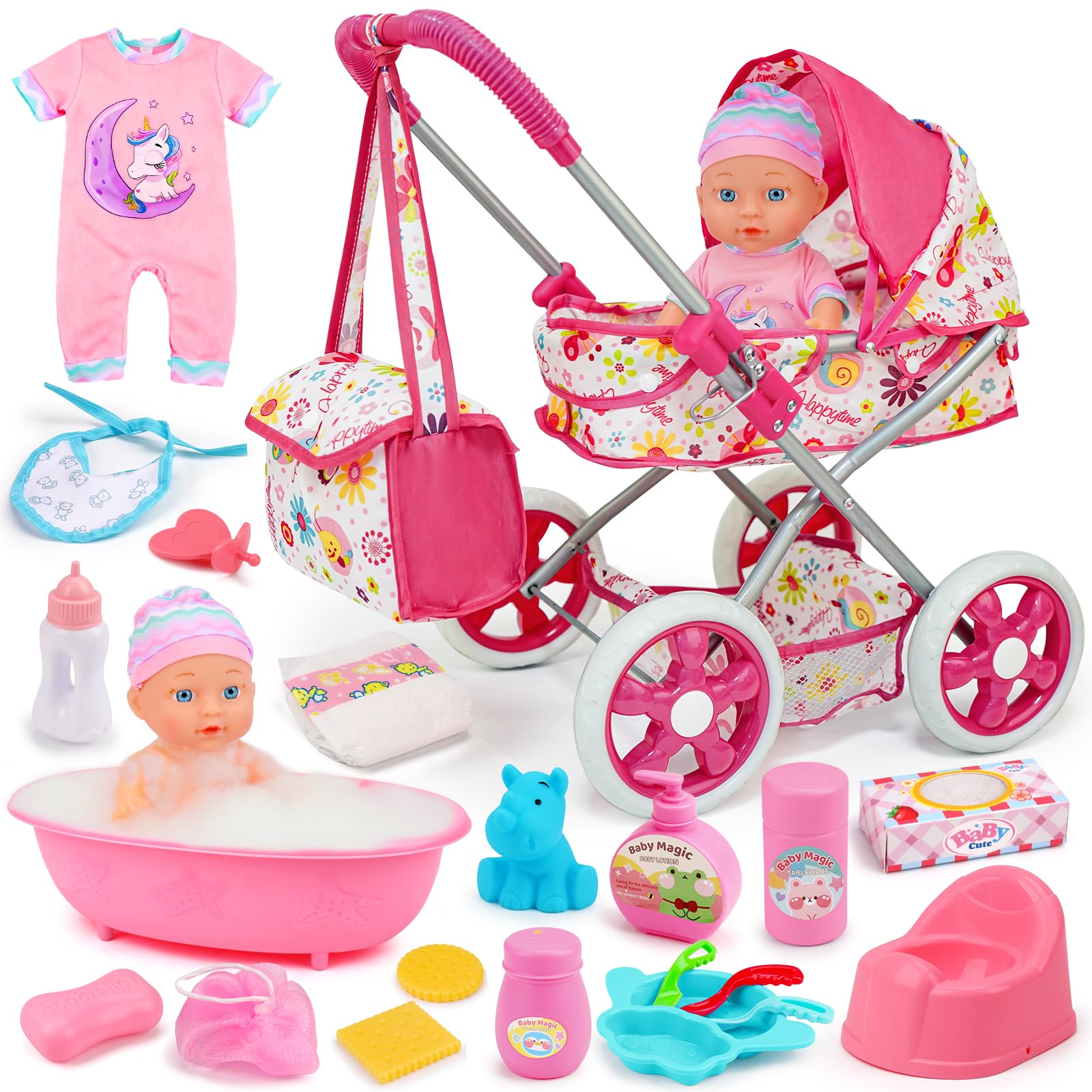 Baby Doll Stroller Set Toys for Girls Toddlers 3-5 4-6 5-7, Baby Doll Playset wi