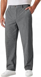COOFANDY Pantalones de pana para hombre, corte recto, parte delantera plana