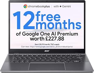 Acer Chromebook Plus 514 CB514-5H Laptop - Intel Core 5 120U, 8GB, 512GB SSD, Integrated Graphics, 14" WUXGA, Chrome OS, Iron