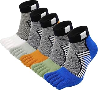 Men's Five Finger Socks, Antibacterial, Odor Resistant, Breathable, Non-Slip, Ankle Socks, Sneaker Socks, 9.4 - 11.0 inches (24 - 28 cm), Ankle Length, 5 Pairs Set