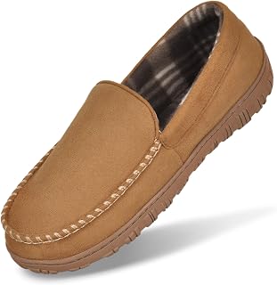 MIXIN Men's Cozy Moccasin Slippers Anti-Skid Slip On House Slippers with Comfy Memory Foam