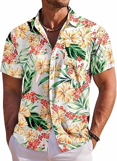 COOFANDY Men's Hawaiian Shirt Short Sleeve Floral Button Down Shirts Tropical Holiday Beach Shirts
