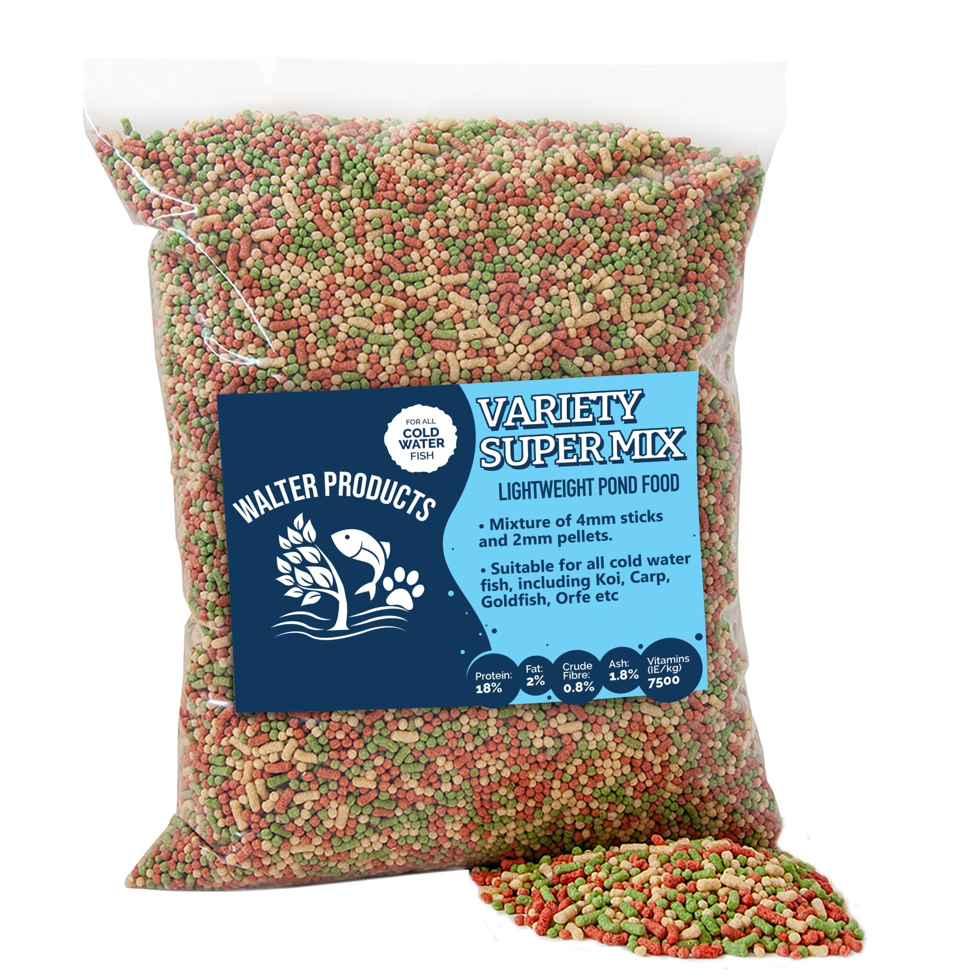 Walters Variety Super Mix (5L Refill Bag) | Pond Fish Food for Goldfish, Koi and