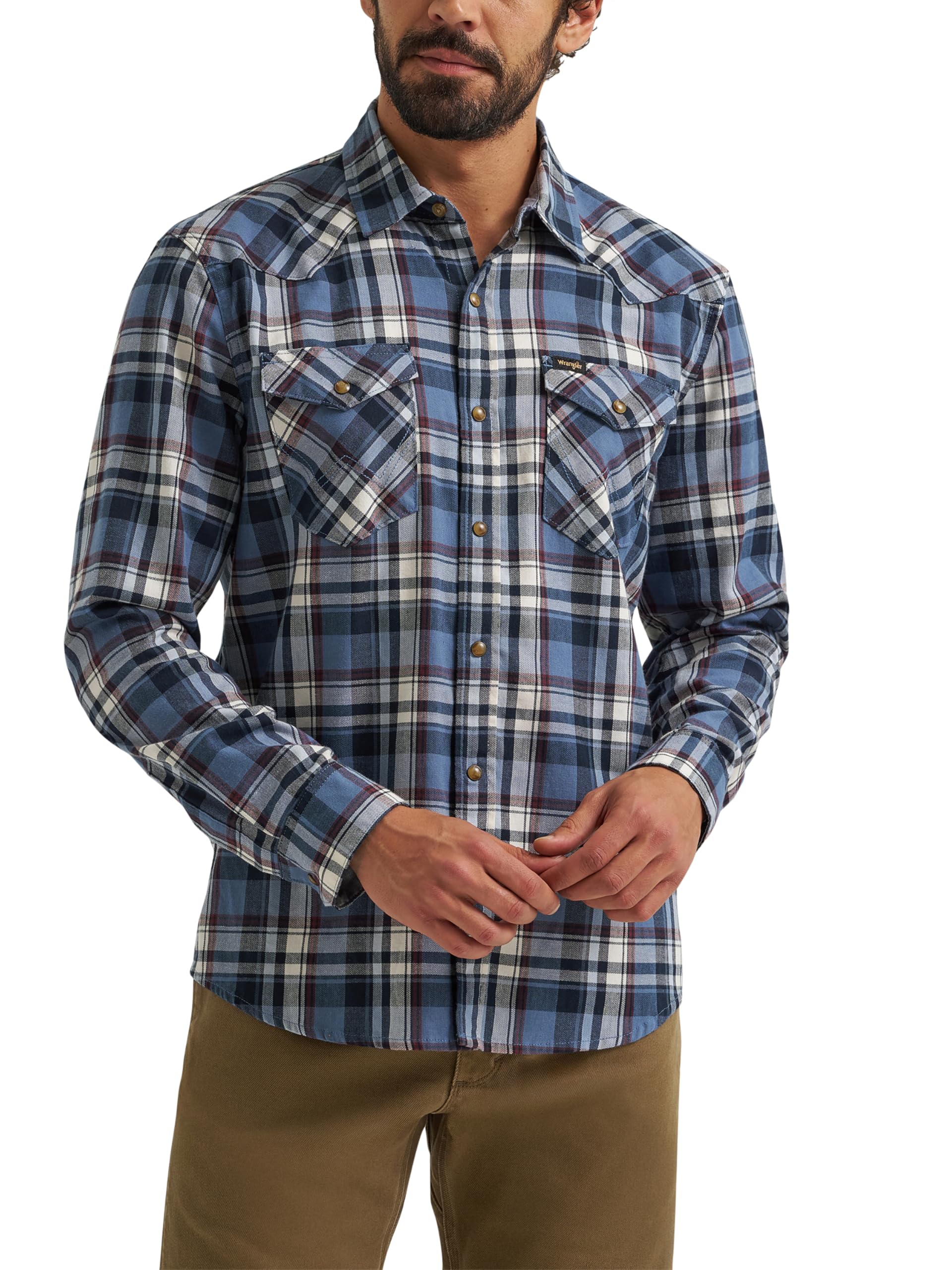 Wrangler Men's Denim Light Wash Long Sleeve Snap Shirt
