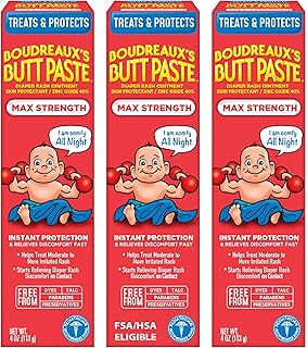 Boudreaux’s Butt Paste Maximum Strength Diaper Rash Cream, 4 Oz, Pack of 3 | Diaper Cream for Baby, Ointment With Zinc Oxide, Fast Relief, Overnight Protection, Moderate to Irritated Diaper Rash