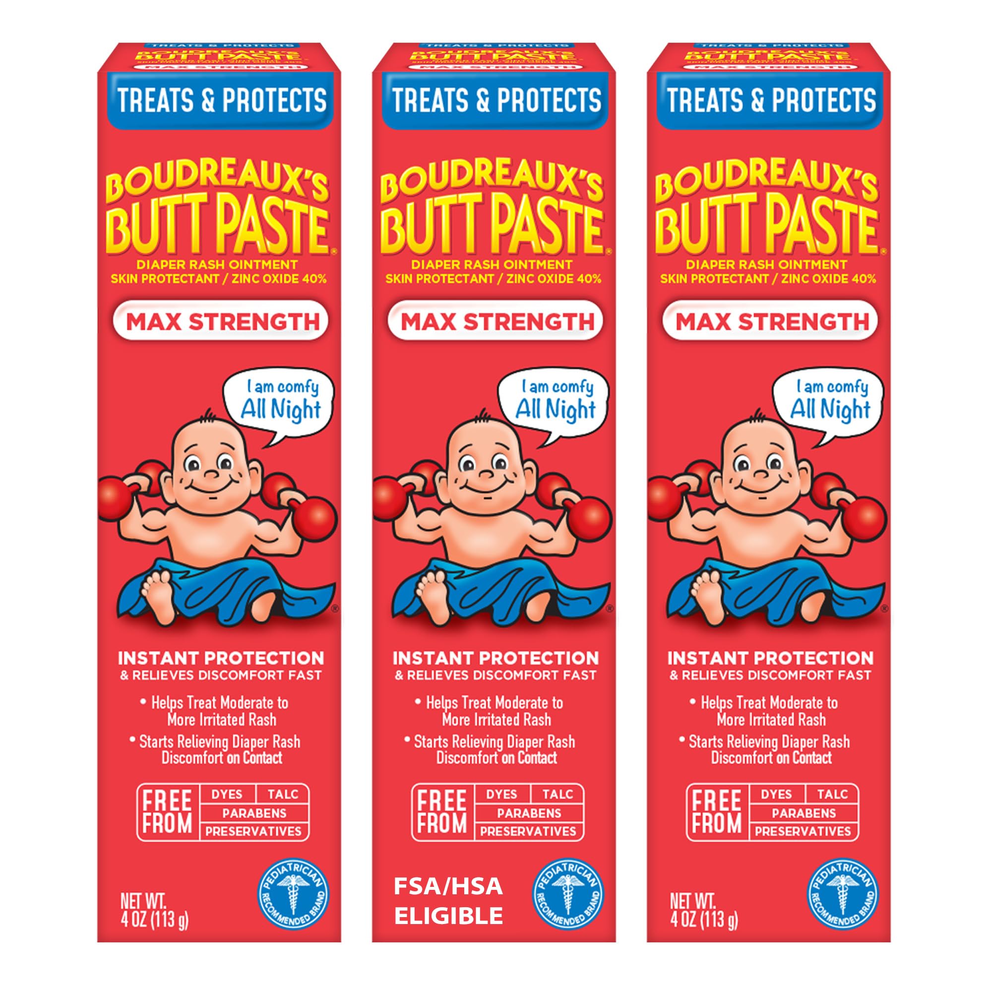 Boudreaux’s Butt Paste Maximum Strength Diaper Rash Cream, 4 Oz, Pack of 3 | Dia