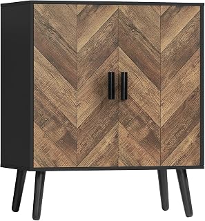TEENFON Sideboard Buffet Cabinet with Storage, Kitchen Cabinet with 2 Adjustable Shelves & Doors, Storage Cabinet, Black