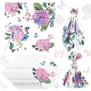 Qeeenar 12 Pcs Hydrangea Spring Floral Cloth Napkins, 20x20 Washable