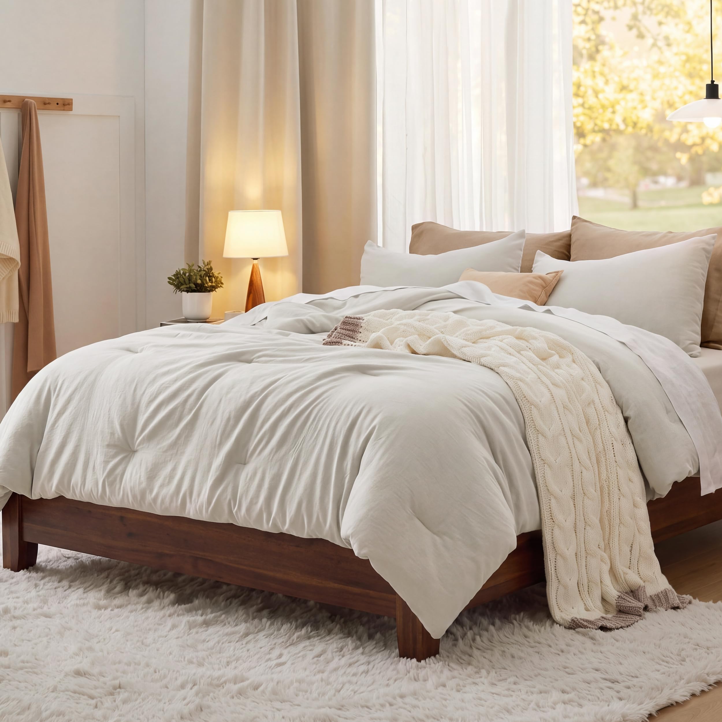Bedsure King Comforter Set Prewashed Soft Bedding Set 3Pcs Beige 104"x90" | Gent
