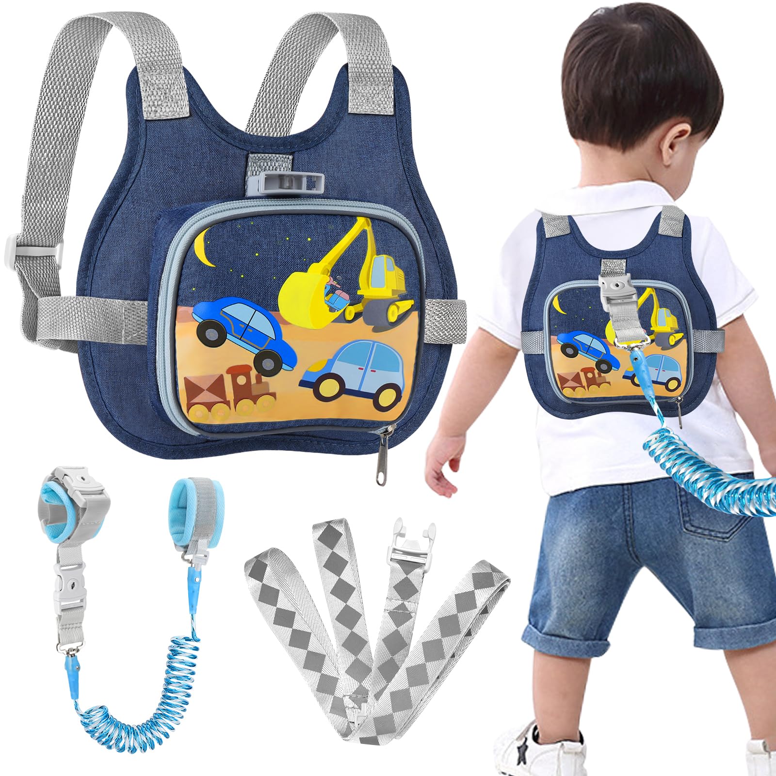 Accmor Toddler Harness Leash + Reflective Anti Lost Wrist Link, Cute Car Kids Ha