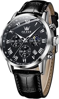 OLEVS Mens Watches Leather Chronograph Luxury Fashion Dress Analog Quartz Wrist Watch Luminous Waterproof Moon Phase Date