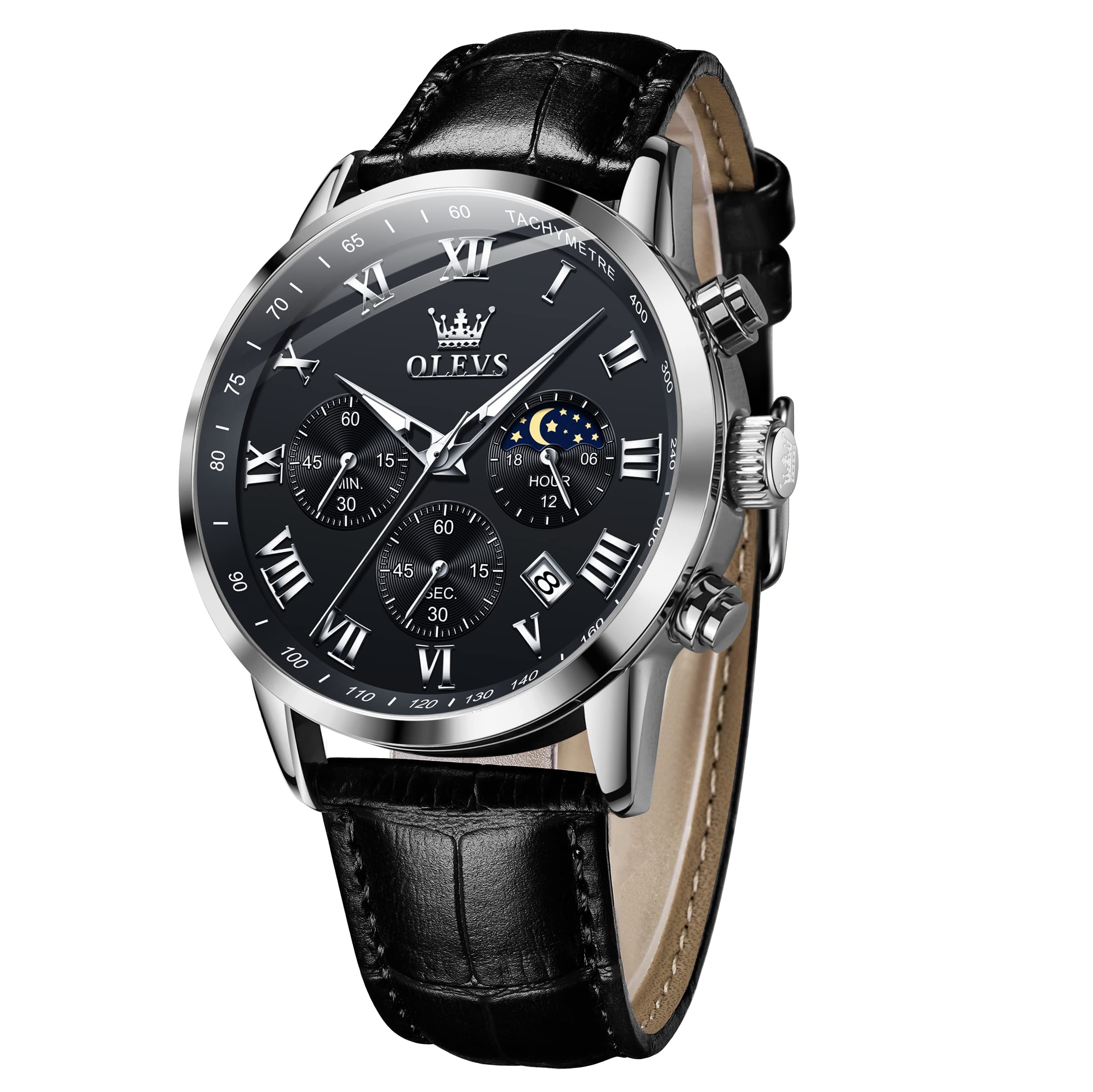 OLEVS Mens Watches Leather Chronograph Luxury Fashion Dress Analog Quartz Wrist 