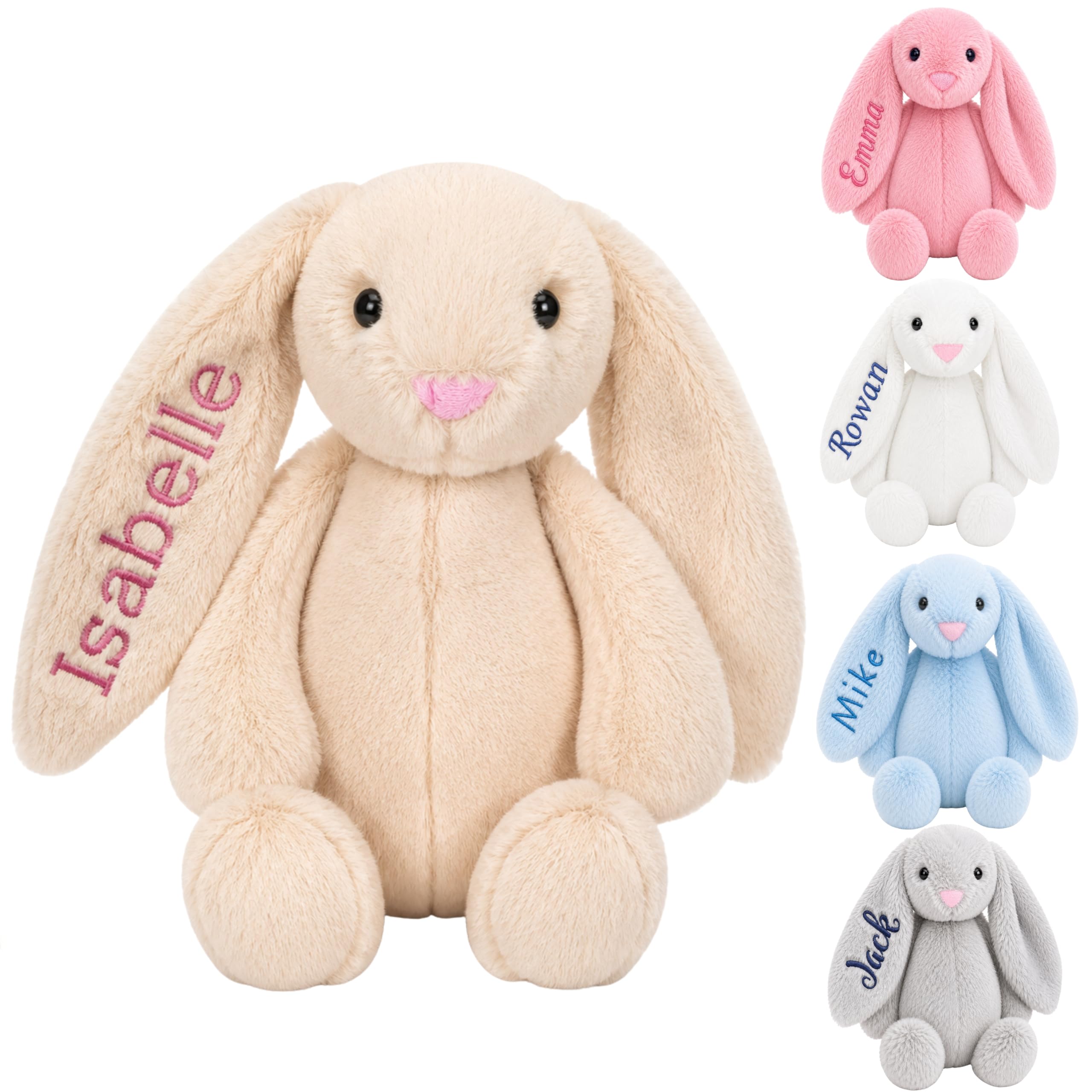 DreamBuy Personalised or Plain Plush Bunny Soft Toy, Grey, White, Pink or Beige,