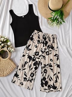 2 Piece Set Women Sleeveless Round Neck Short Pants Casual Wear for Wife Mom Girlfriend Travel Home