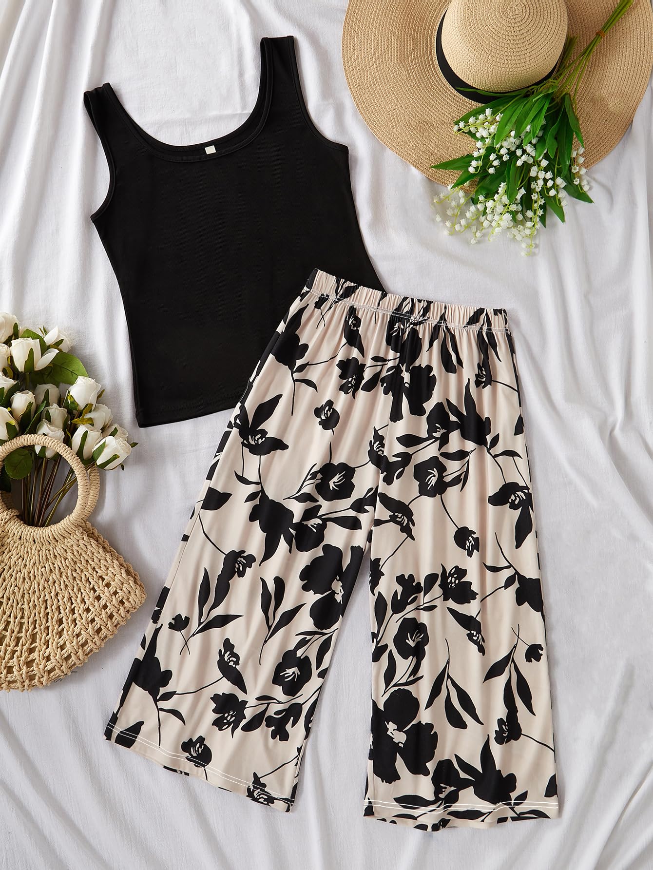 2 Piece Set Women Sleeveless Round Neck Short Pants Casual Wear for Wife Mom Gir