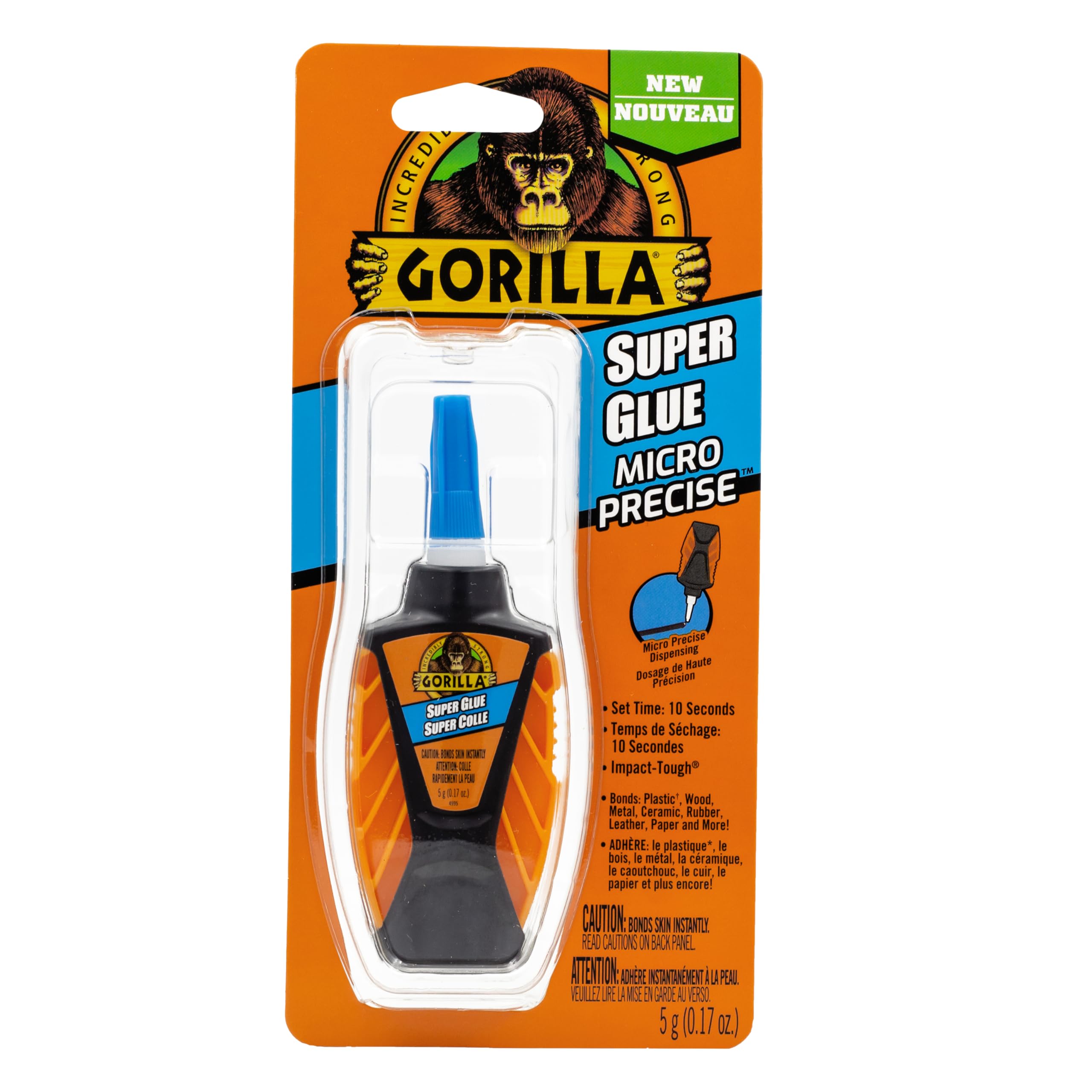 Gorilla Micro Precise Super Glue, Fast-Setting, Clear, Anti-Clog Cap | Precise A