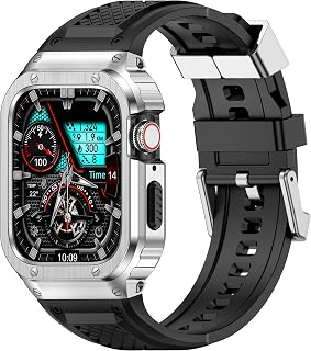 Black Band & Silver Case for Apple Watch Series 6 5 4 SE 44mm,Men Women