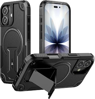 ONES for iPhone 16 Plus Case, MIL Grade Drop Proof, Dual Layer Shockproof, Corner Airbag, Built-in Ring Stand, Compatible with MagSafe, Matte Non-Slip Armor Phone Case, 6.7 Inch,Black