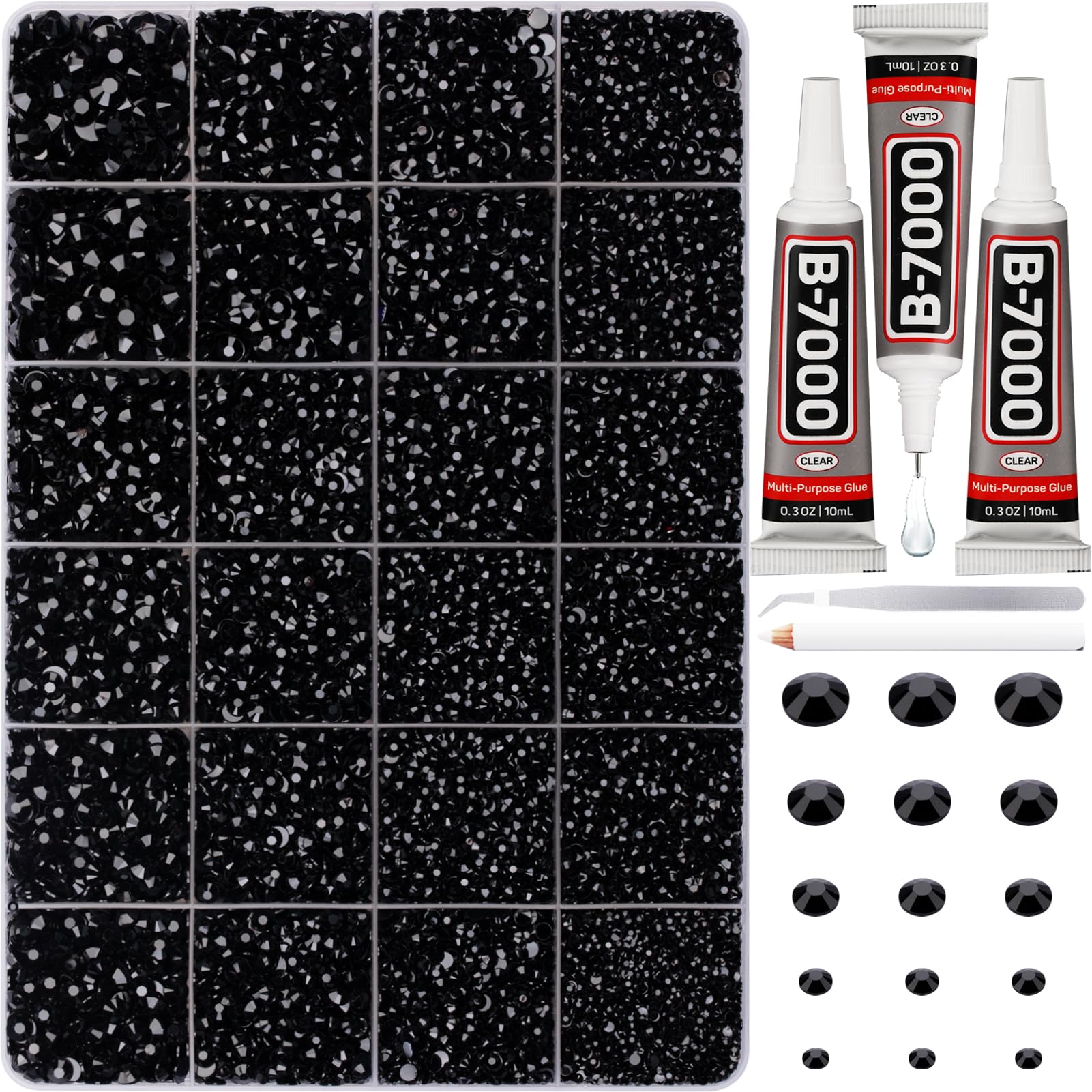 35000Pcs Black Rhinestones for Bedazzling, Flatback Bedazzle Gems Crystal | 2,3,