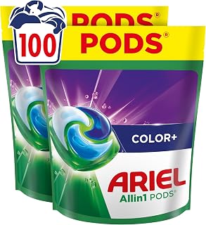 Ariel Pods Color+ Detergent - 100 Washes | With stain-away power from the 1st Wash and strong cleaning even in cold water.