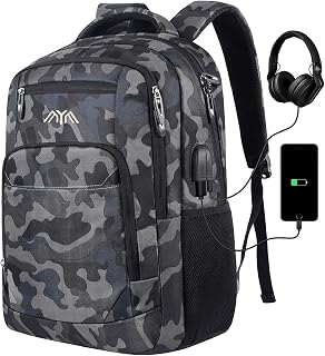 YAMTION - Mochila para mujer, hombre, mochila para niño y niña, para colegio secundario, compartimento para ordenador portátil de 15,6 pulgadas, con puerto USB de carga