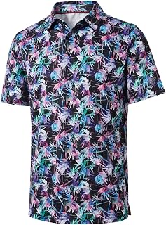 Mens Golf Shirts Dry Fit Short Sleeve Print Performance Moisture Wicking Polo Shirt