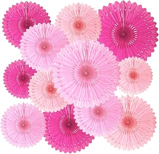 18 Pieces Pink Rose Series Hanging Paper Fans, Honeycomb Hanging Round Paper Fans Decorations Paper Fans for Wedding Birthday Christmas Baby Showers Classroom Party Favors
