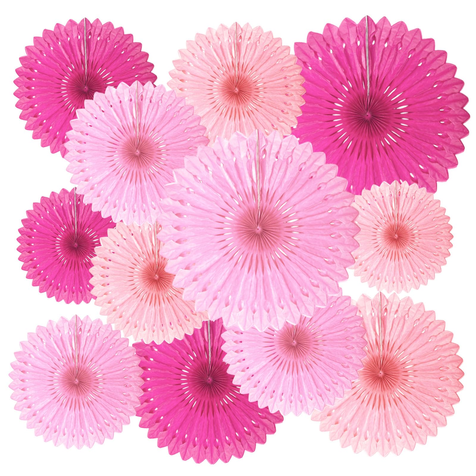 18 Pieces Pink Rose Series Hanging Paper Fans, Honeycomb Hanging Round Paper Fan