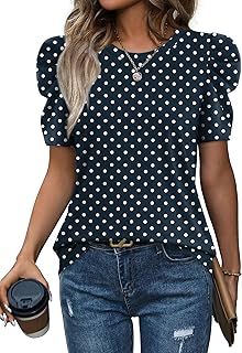 WIHOLL Top estivi da donna a maniche a sbuffo girocollo magliette eleganti casual camicette abiti primaverili vestiti alla moda