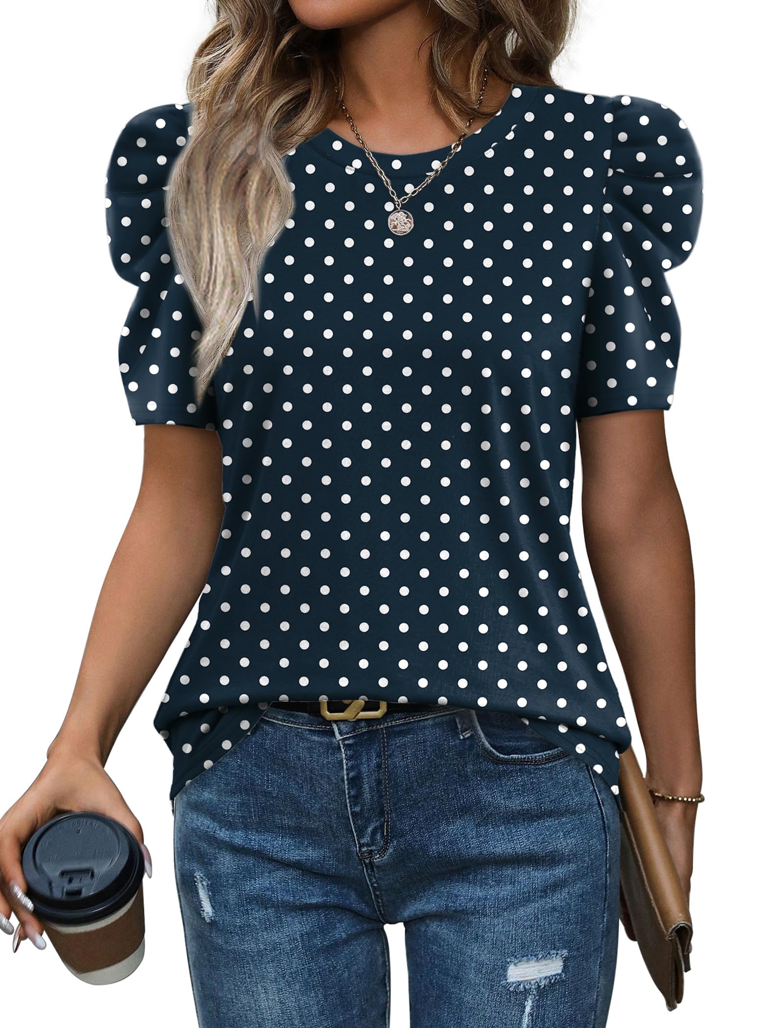 WIHOLL Top estivi da donna a maniche a sbuffo girocollo magliette eleganti casua