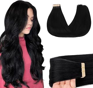 GOO GOO Tape in Hair Extensions Human Hair 20" 20pcs #1 Jet black | 50g, Remy Human Hair, Strong Hold, Long-lasting, Invisible, Daily Wear