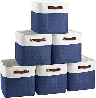 FinishingBo 11x11 Cube Storage Bins 6 Pack, Fabric Basket with Handles