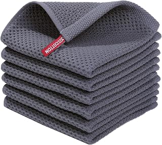 smiry Cotton Kitchen Dish Towels, 12"x12", 6 Pack Waffle Weave Dish Cloths | Ultra Soft Absorbent Non-Linting Tea Towels, Quick Drying Kitchen Towels, Reusable Dishcloth, Dark Grey