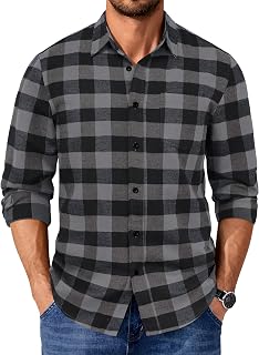 COOFANDY Plaid Shirt Men Flannel Shirt Long Sleeve Shirt Casual Fall Winter Regular Fit with Pocket