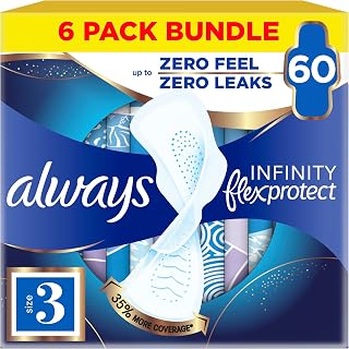 Always Infinity Flex Protect Night Size 3 Sanitary Towels with Wings 10 Pads X Pack of 6