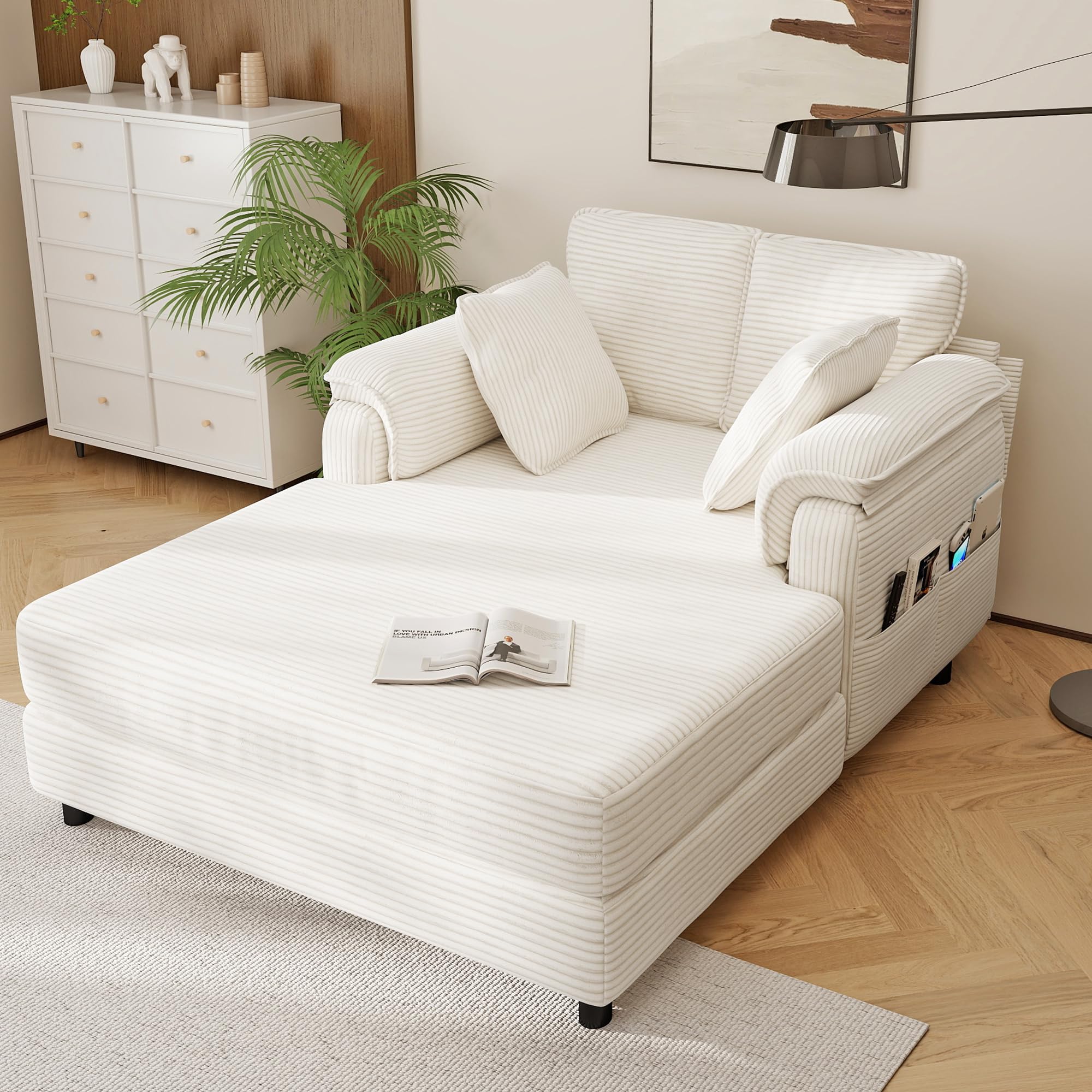 Real Relax Chaise Lounge Chair Indoor, 58'' Oversized Comfy Upholstered Lounge S