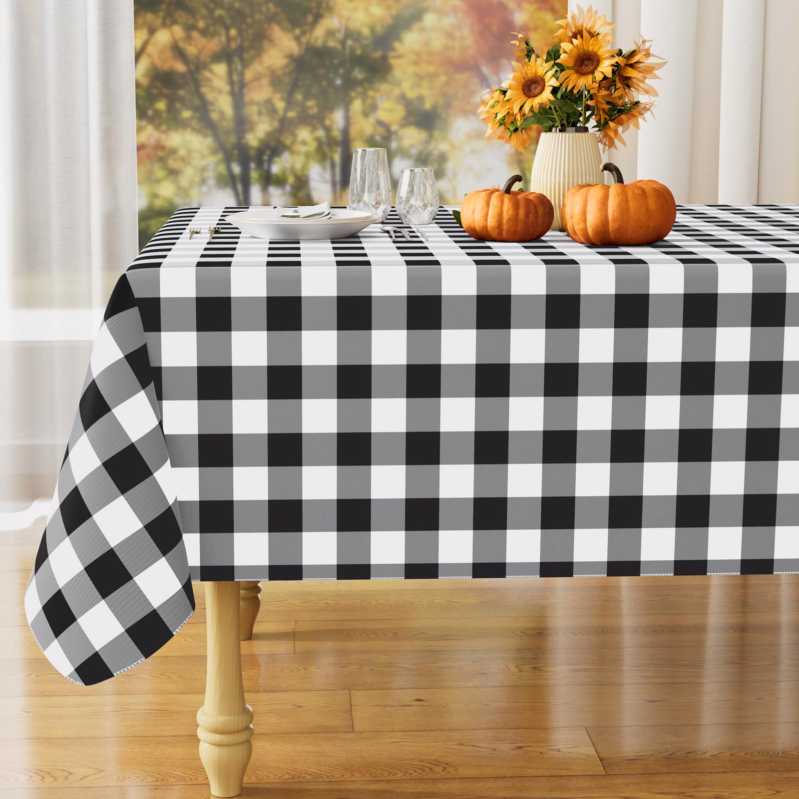 misaya Nappe rectangulaire en Vinyle imperméable, Envers en Flanelle, Nappe en Plastique Facile à Nettoyer pour dîner, Cuisine, extérieur (152,4 x 213,4 cm, Noir et Blanc)