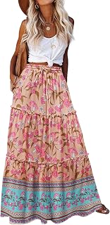 Zeagoo Casual Long Skirts for Women 2025 High Waist Boho Floral Print Flowy Long Skirt with Pockets