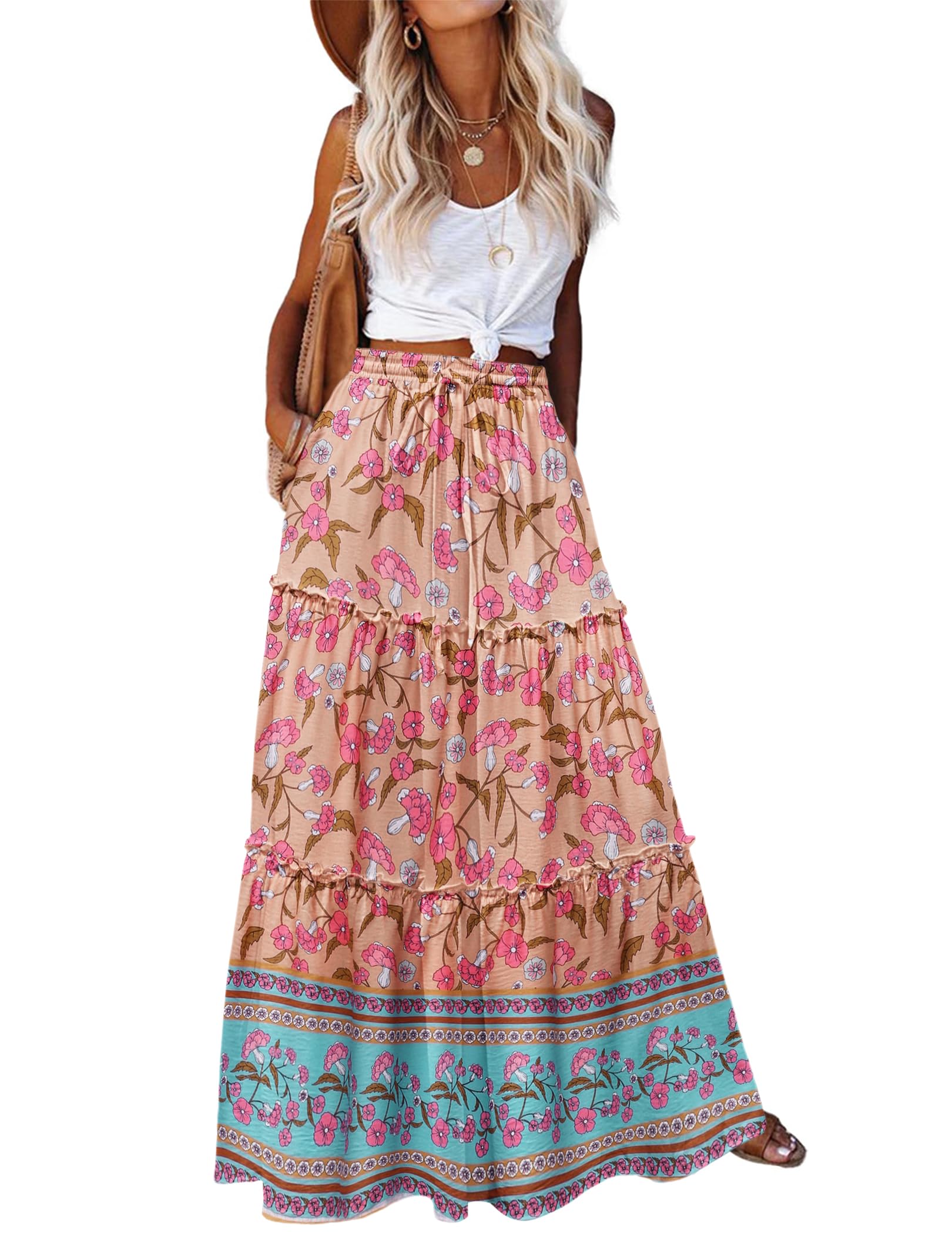 Zeagoo Casual Long Skirts for Women 2025 High Waist Boho Floral Print Flowy Long