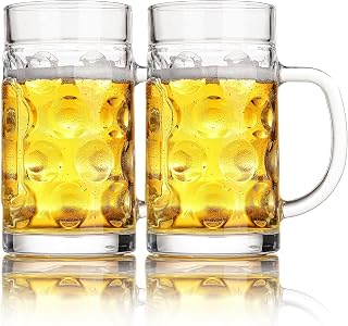 Freezer Beer Mugs, 20 oz Large Heavy Glass Mugs with Handles Set of 2, Clear Large Beer Steins for Tea, Coffee Glasses Oktoberfest Style for Dad Husband or Friend