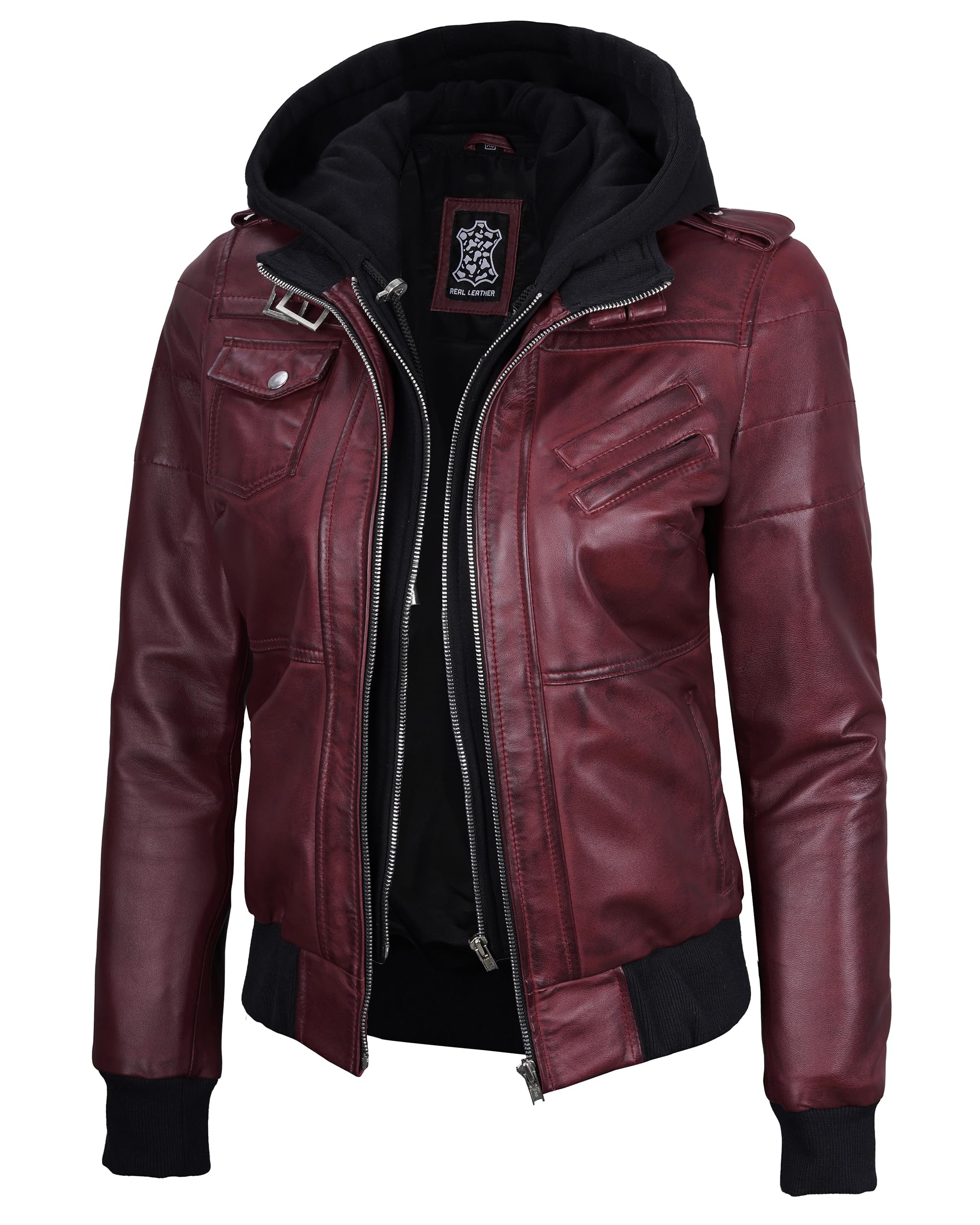 fjackets Women's Leather Jacket — Real Lambskin Cafe Racer Moto Biker, Quilted Z