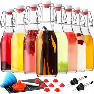 8 Pack 8.5oz Swing Top Glass Bottles, Flip Top Brewing Fermentation Bottles | With 2 Pourers, Airtight for Vanilla Extract, Kombucha, Mead, Kefir, Coquito, Soda, Carbonated Drink, Juice, Syrup