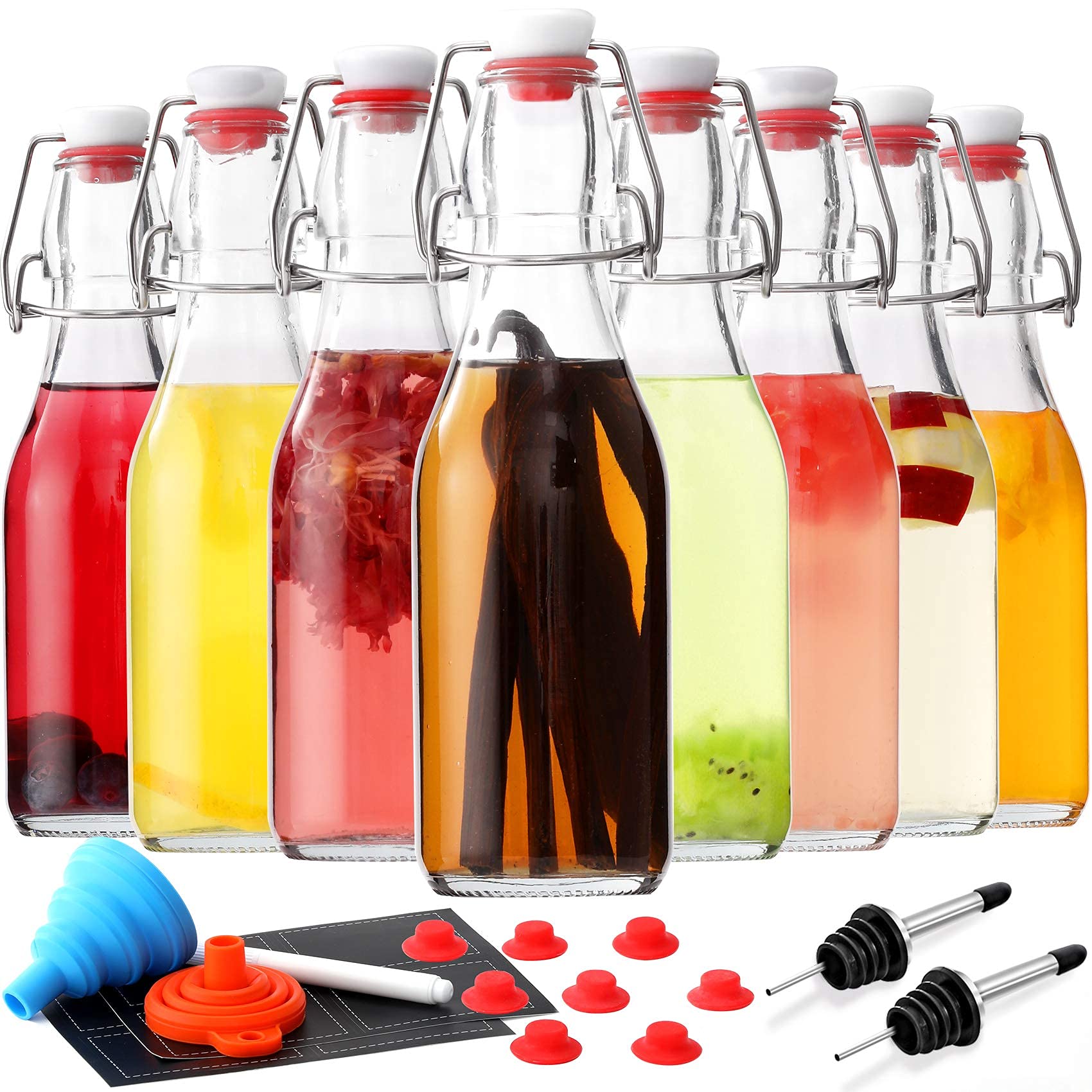 8 Pack 8.5oz Swing Top Glass Bottles, Flip Top Brewing Fermentation Bottles | Wi