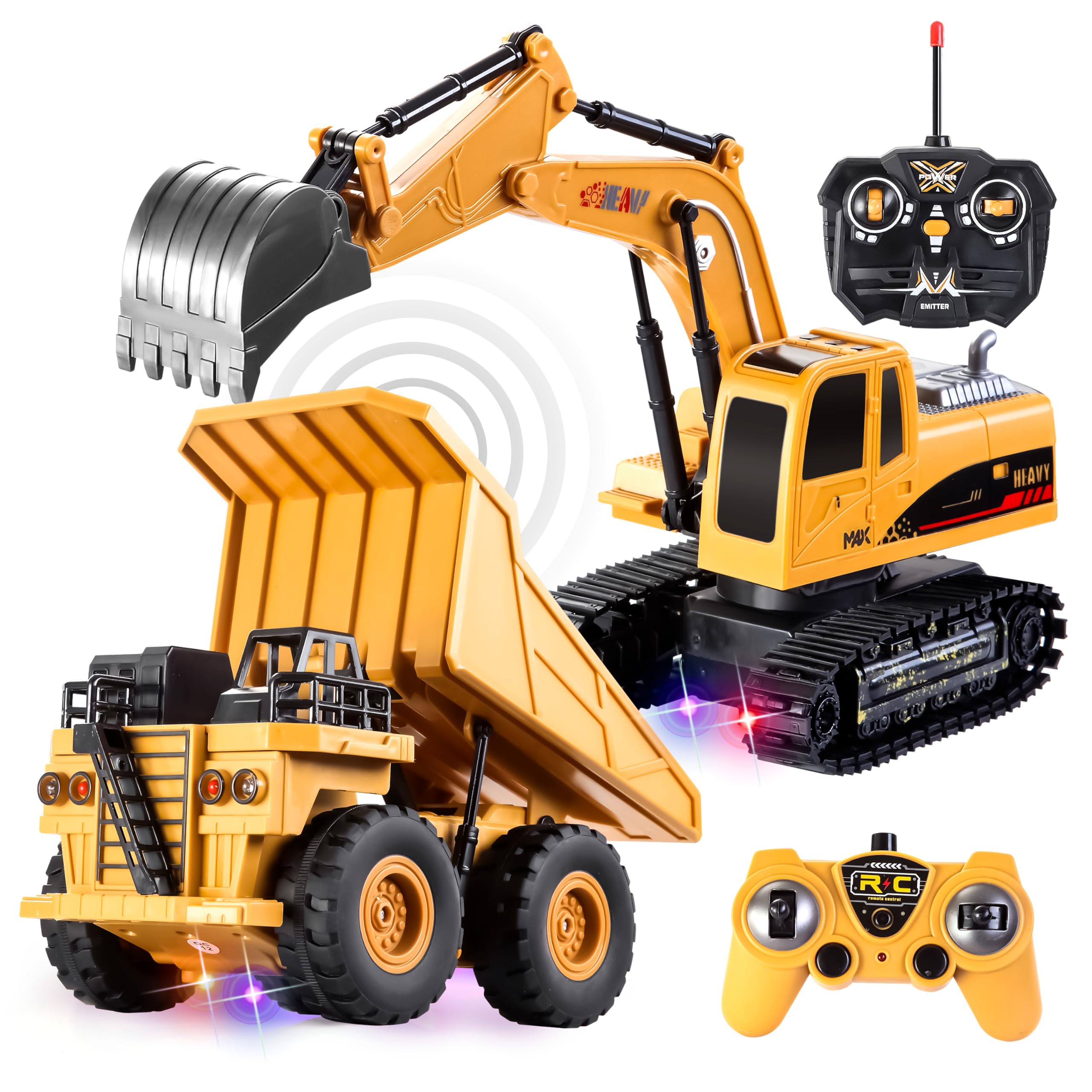 JOYIN 2 PCS Remote Control Construction Vehicle Toy Set, Friction-Powered RC Exc