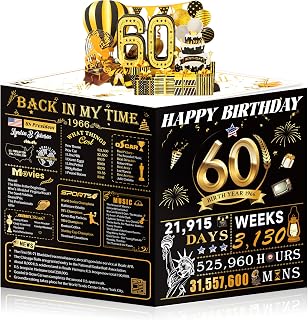 60th Birthday Cards for Women Men, 3D Pop Up 60th Birthday Gift Ideas for Grandma Mom Dad, Funny 60 Year Old Birthday Decorations for Husband Wife Parents Him Her, Jumbo Back In 1966