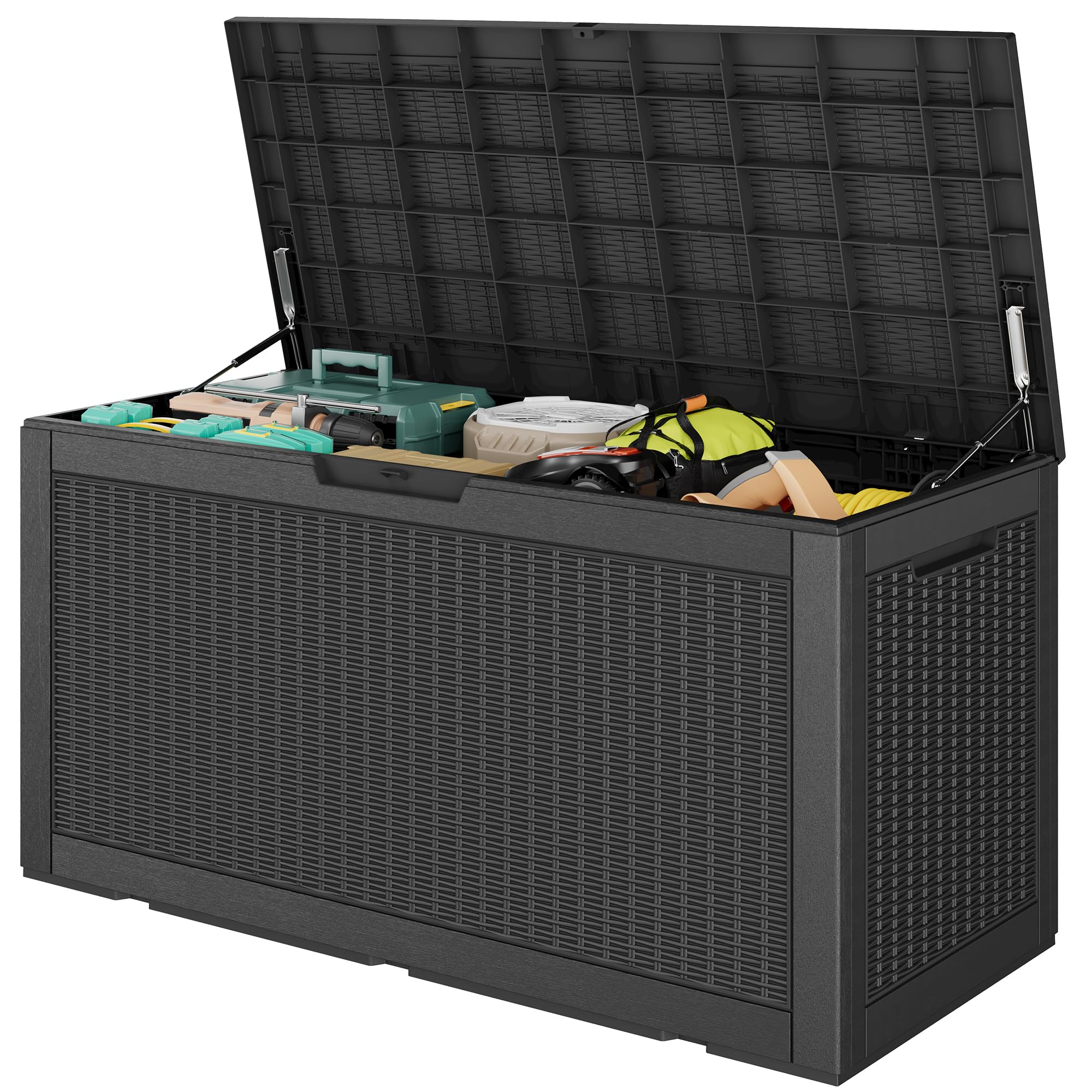 160 Gallon Deck Box,Lockable Outdoor Storage Box Gas Lift,Waterproof,Black | Pac