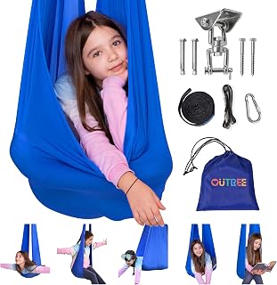 OUTREE Sensory Swing for Kids with 360° Swivel Hanger, Indoor Therapy Swing Great for Autism, ADHD, Sensory Processing Disorder, and Autistic Children (Blue)