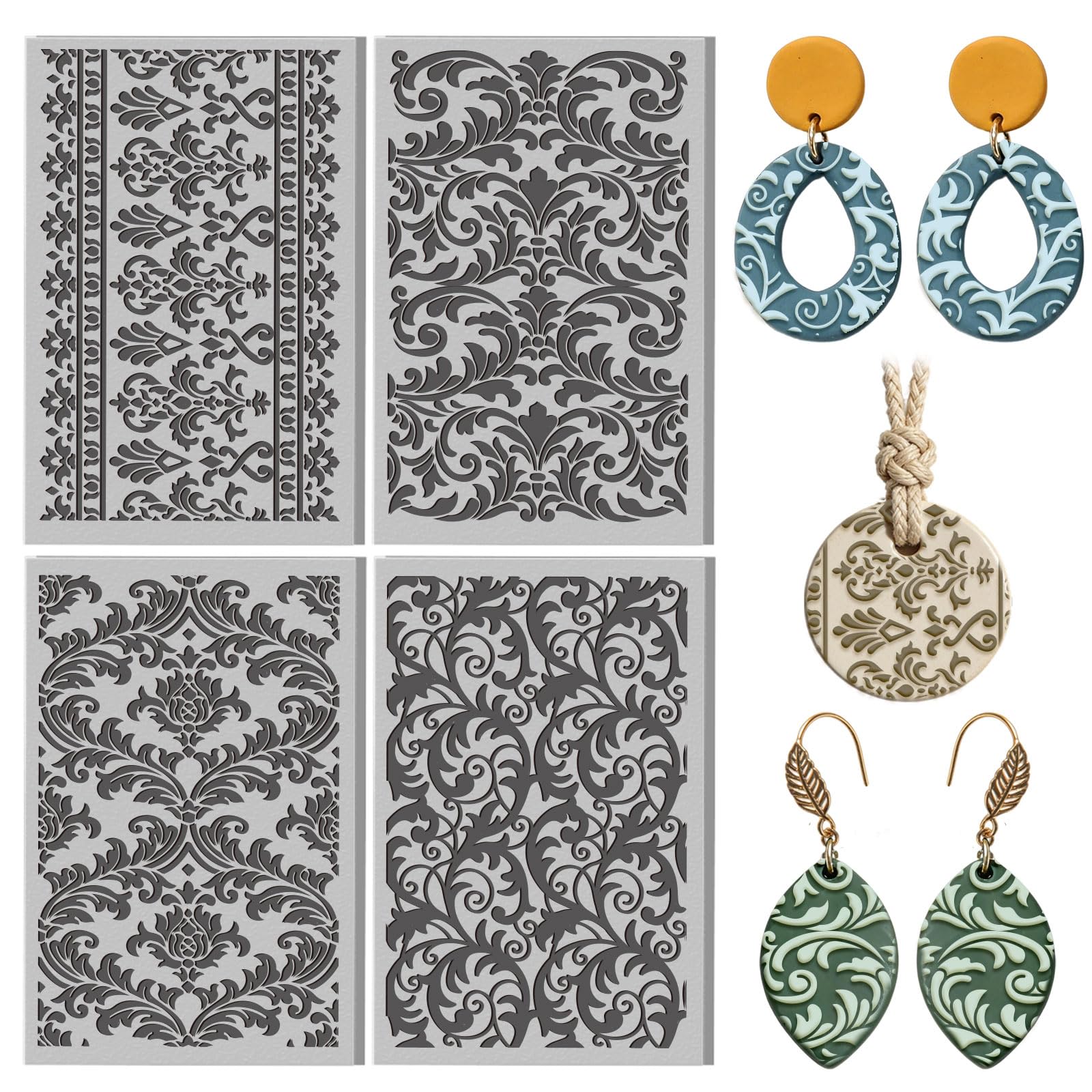 CONCHLERY 4 Pcs Retro Victorian Textures Pattern Polymer Clay Texture Sheet Orna