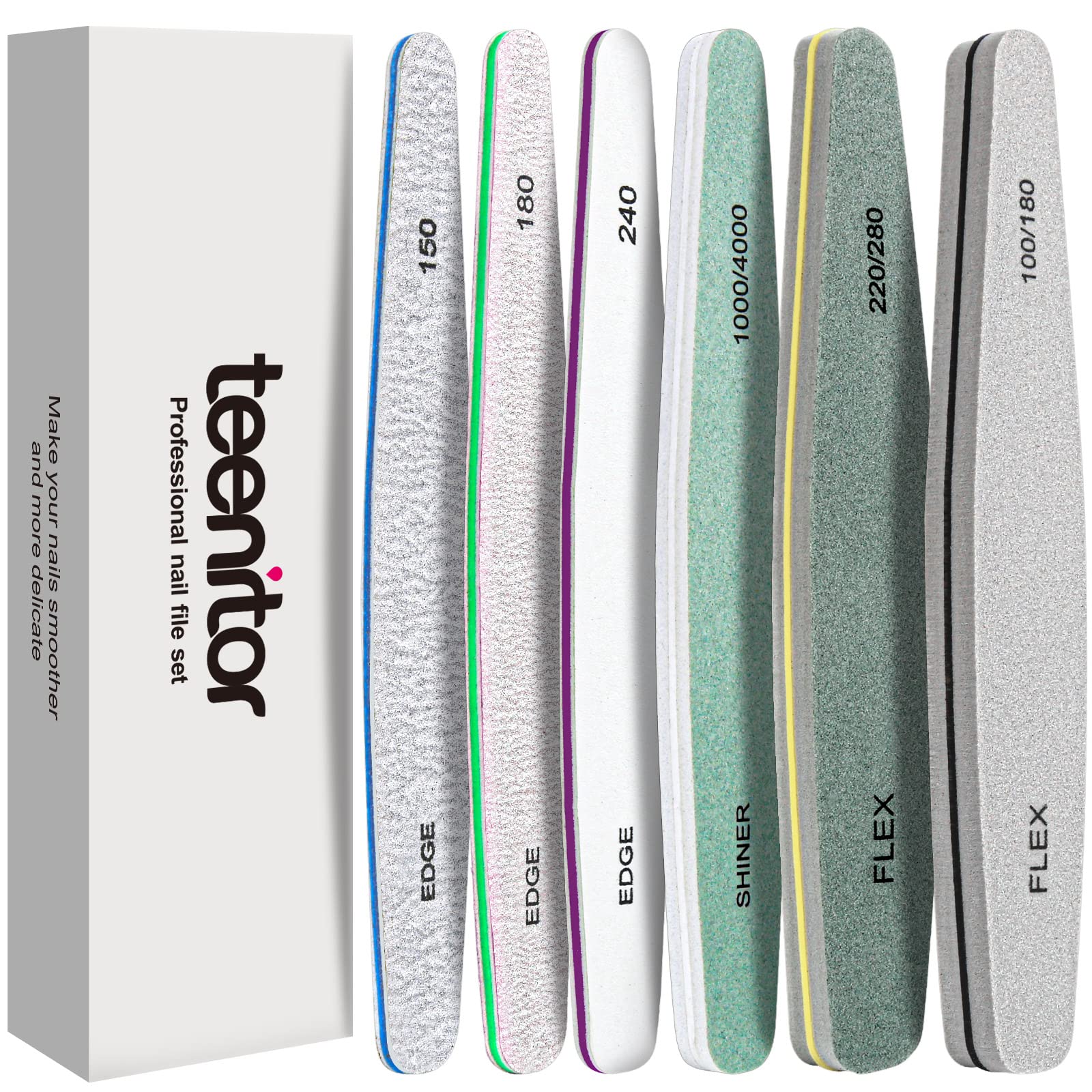 Teenitor Nail File and Buffer Set, 6 Count Nail Files & Nail Buffer Blocks for N