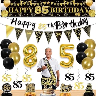 85th Birthday Decorations for Men, Black Gold 85th Party Decoration Kits